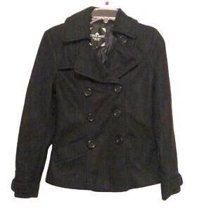 Active Basic Quality Couture Black Pea Coat Jacket Junior Size Small